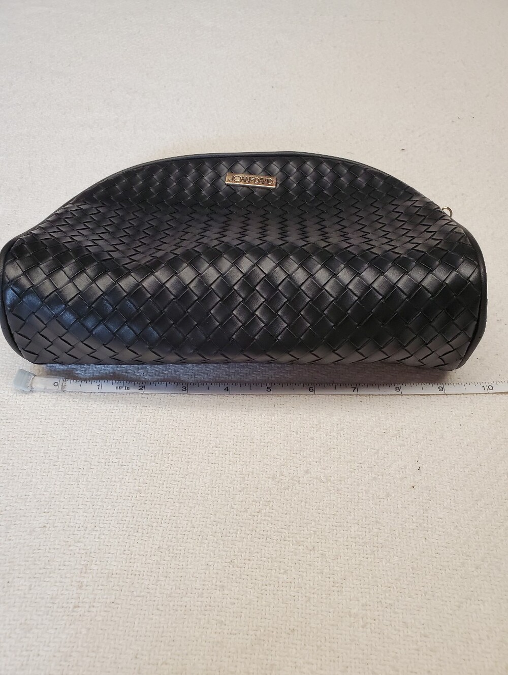 Joan & David Black Woven Cosmetic Bag Clutch Pouch Gold Zip Makeup Case